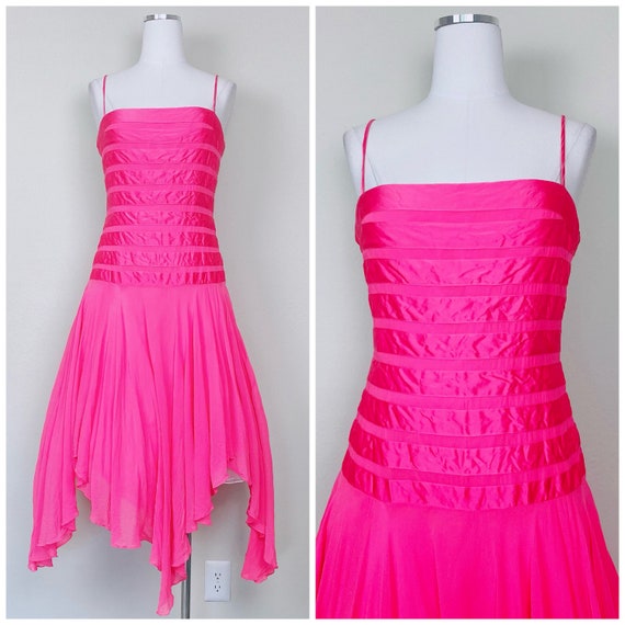 Y2K Vintage BCBG Pink Silk Striped Party Dress / … - image 2