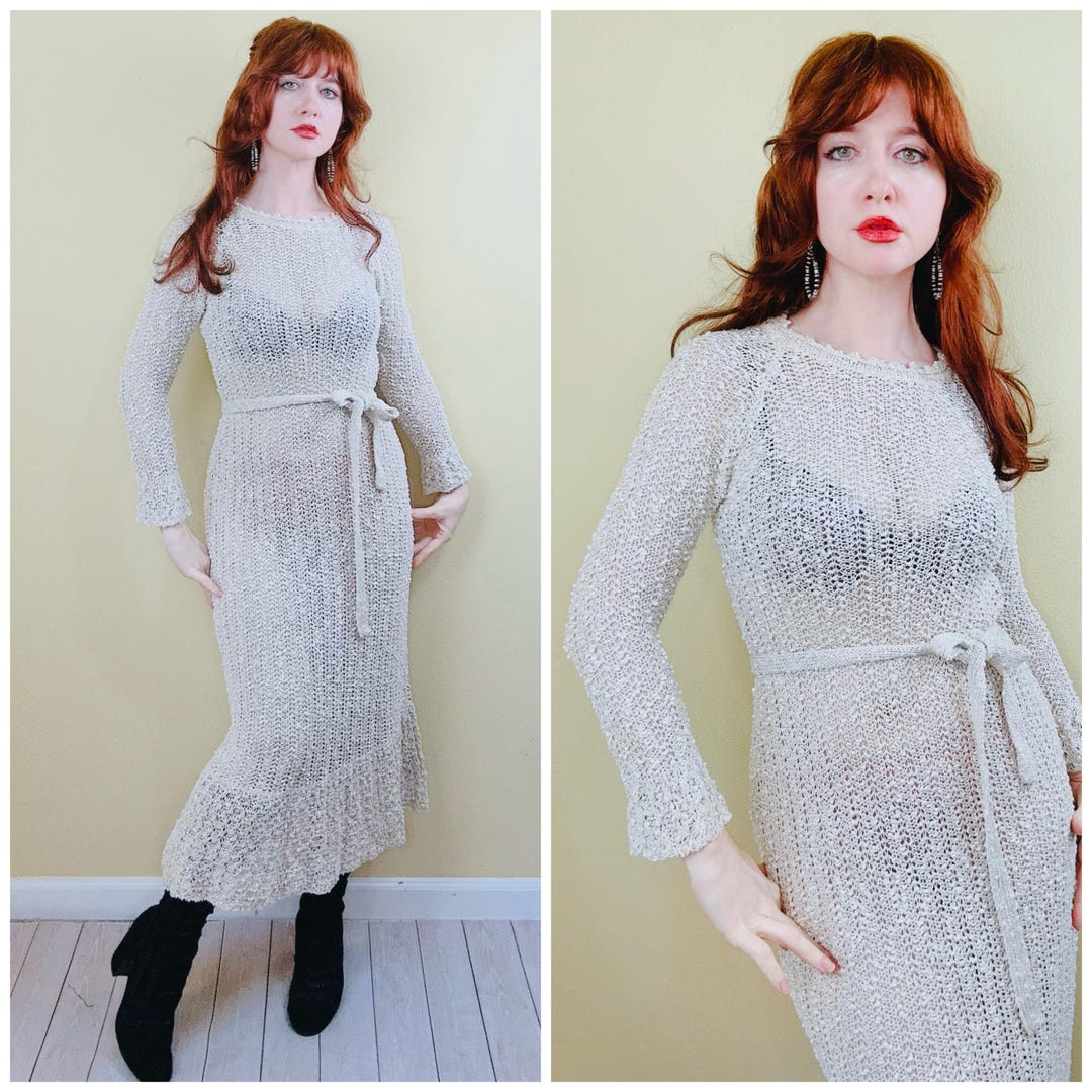 1970s Hand Loomed Striped Knit Maxi