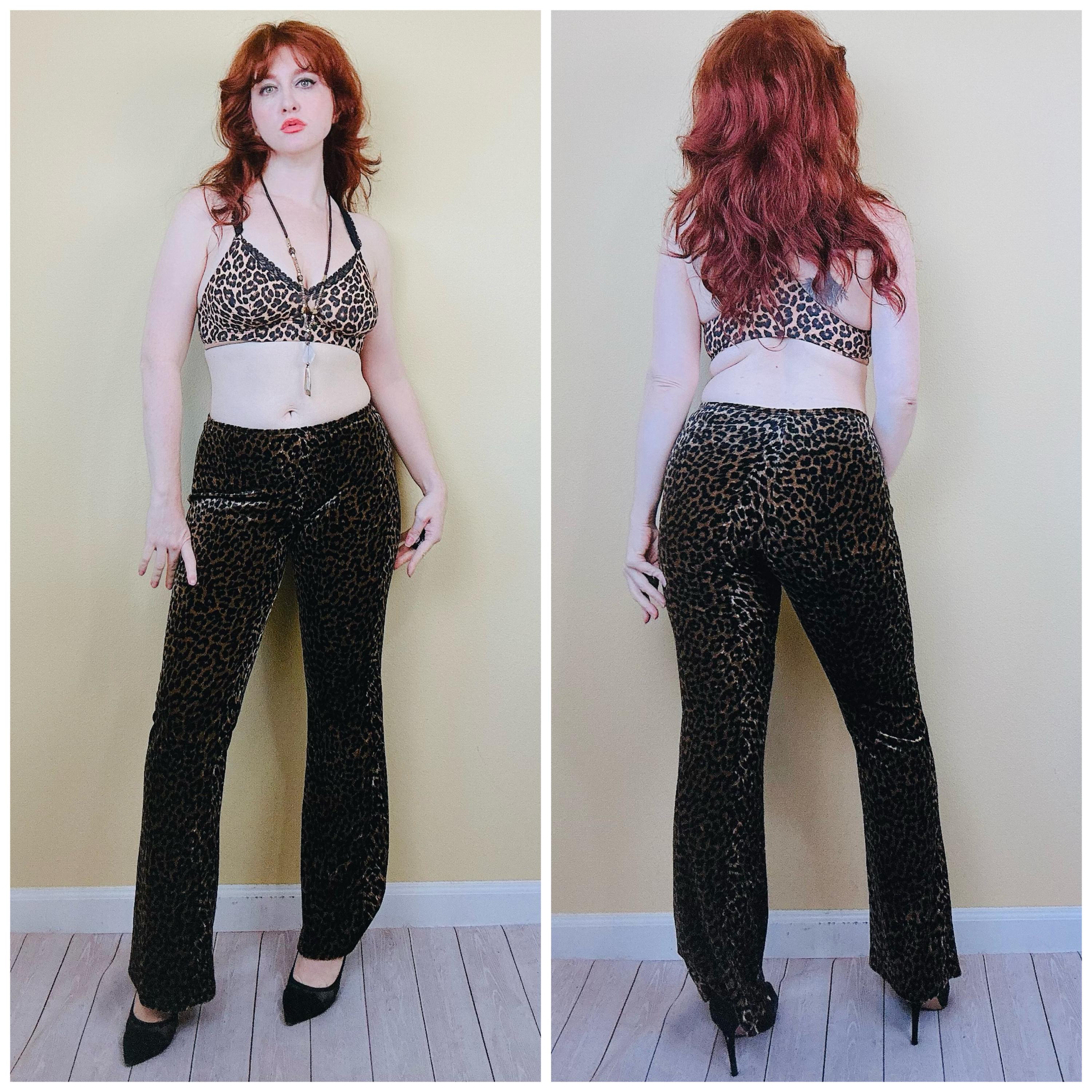 Y2K Hotkiss Vintage Velvet Mid Rise Pants / 90s Leopard Print