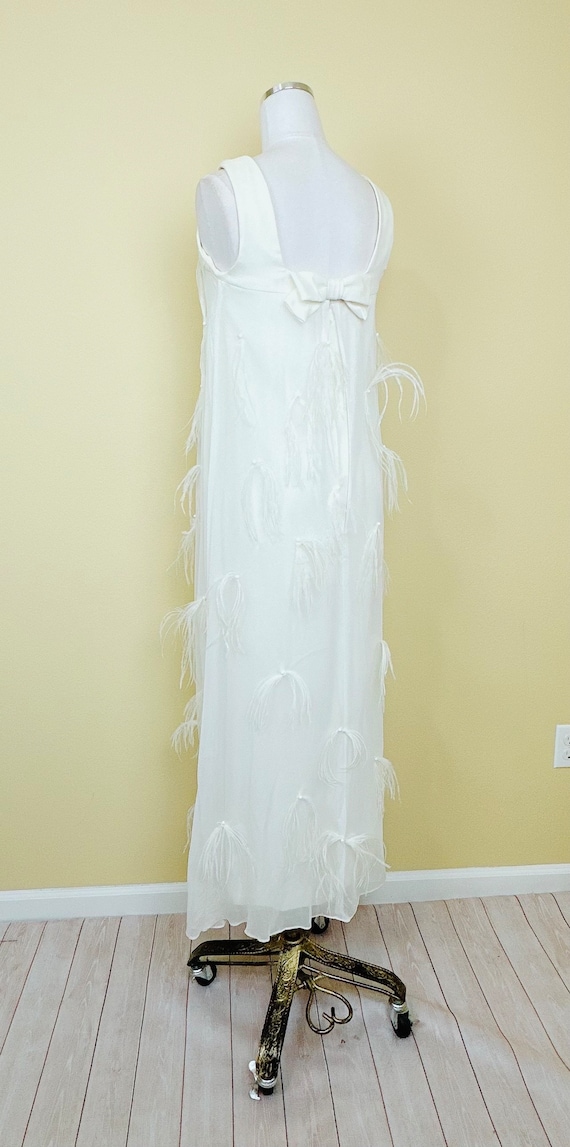 1960s Vintage White Chiffon Feather Wedding Dress / 5… - Gem