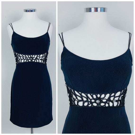 1990s Vintage Cache Black Triacetate Cut Out Waist