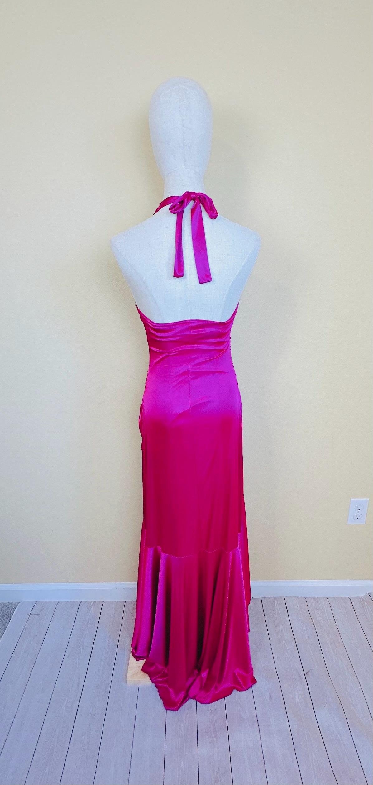 Y2K City Triangles Hot Pink High Low Dress / Vintage Silky Y2K City Triangles Hot Pink High Low Dress / Vintage Silky