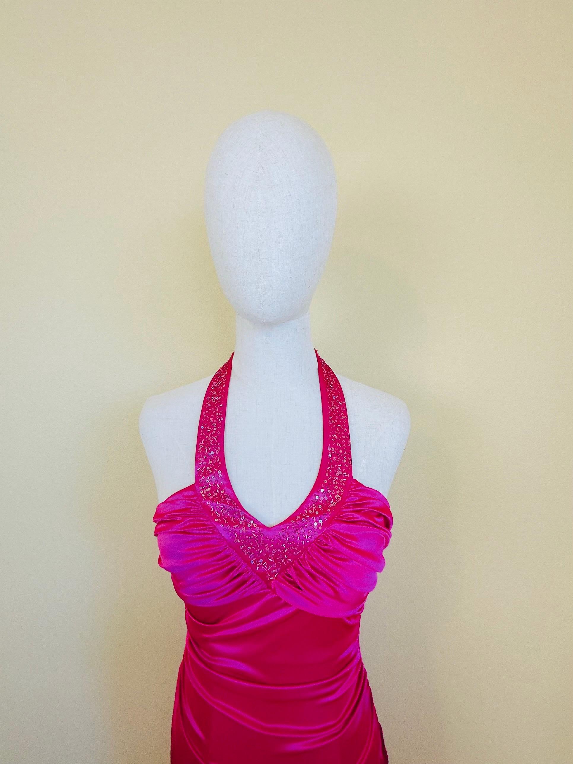 Y2K City Triangles Hot Pink High Low Dress / Vintage Silky Y2K City Triangles Hot Pink High Low Dress / Vintage Silky