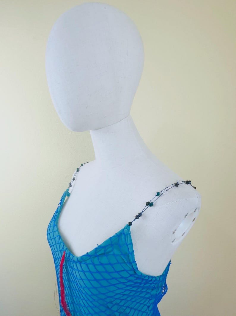 Turquoise Fishnet Y2K Turquoise Knit Fringe Dress β Vintage Fishnet Midi, S-M - Etsy