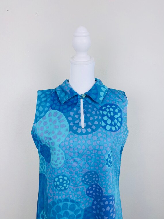 1970s Vintage Blue Abstract Print Cotton Dress / … - image 5