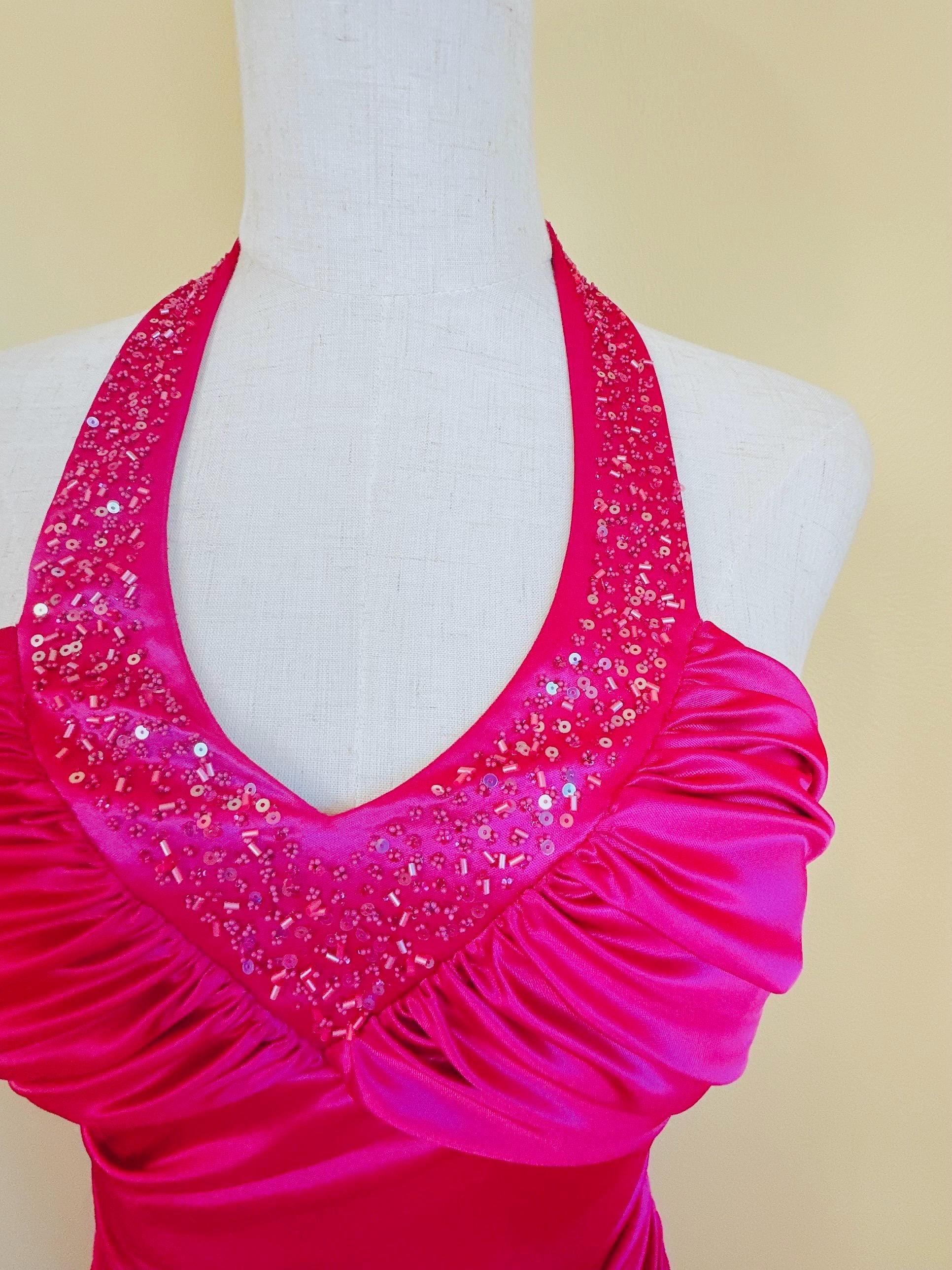 Y2K City Triangles Hot Pink High Low Dress / Vintage Silky Y2K City Triangles Hot Pink High Low Dress / Vintage Silky