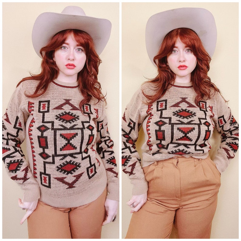 1970s Vintage Alpen-Cortina Brown Southwestern Sweater / 70s / Seventies Brown Knit Western Jumper / Large image 1