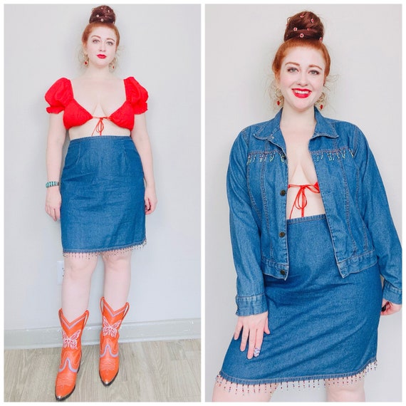 Rainbow jean sale skirt