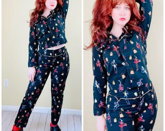 Vintage 90s Novelty Print Matching Set | Women’s Jacket and Pants Set | Fashion Print Two Piece Outfit / Medium