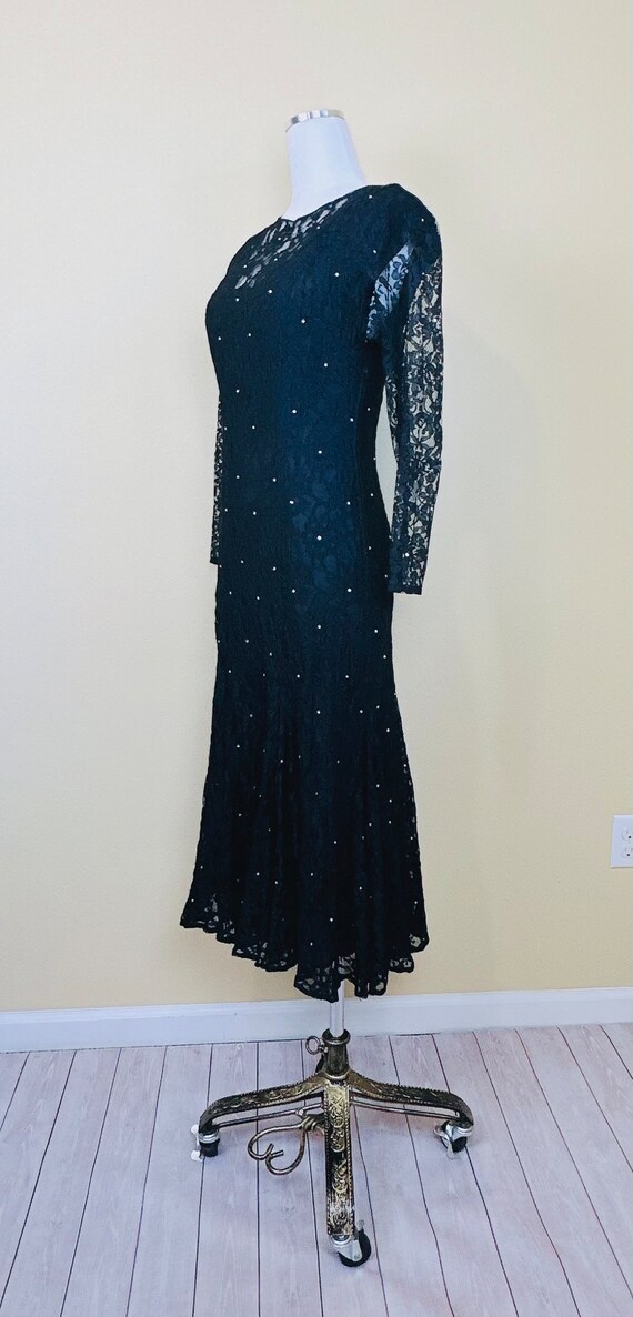 1980s Halston III Rayon Lace Flounce Skirt Dress … - image 4