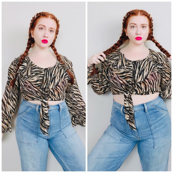 1990s Vintage Tiger Stripe Y2K Crop Top /  Animal… - image 1