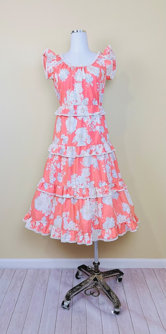 1970s Vintage Act 1 Peach Cotton Ruffled Dress / … - image 2