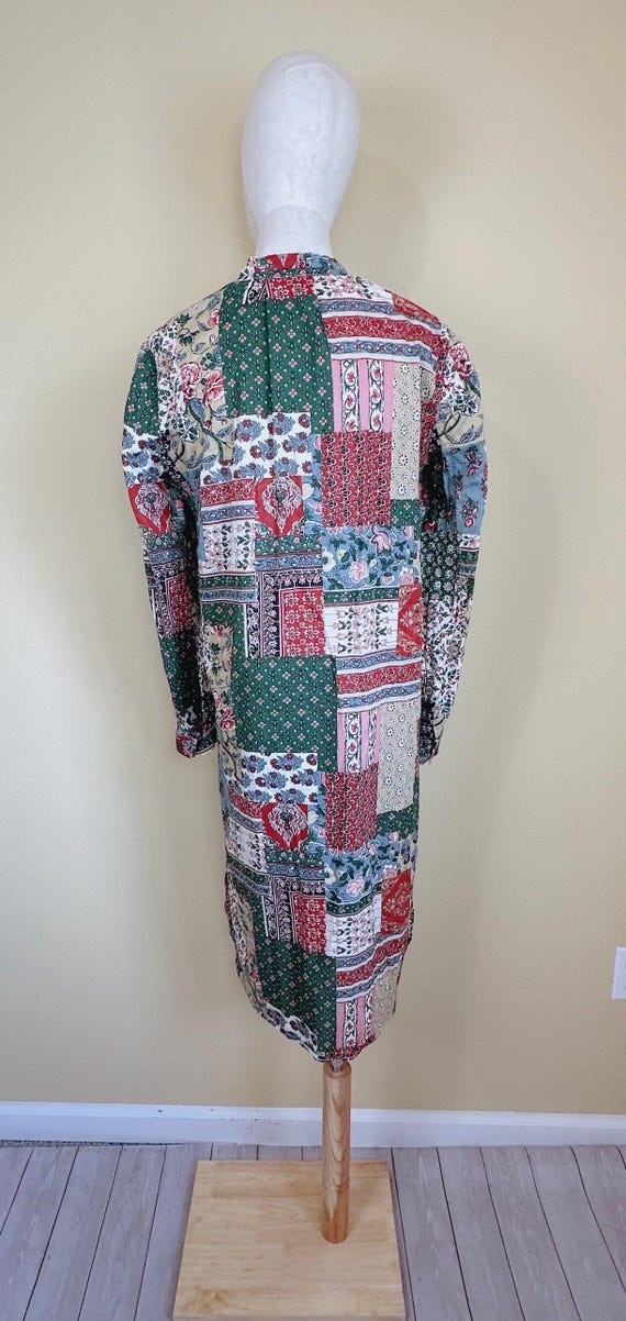 70's Red with Black and White Embroidered Stripe Cotton Shift Dress