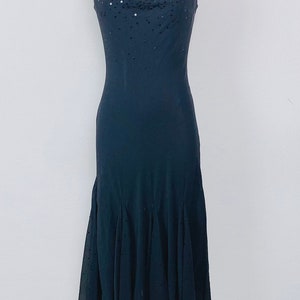 Y2K 1990s Sandra Darren Black Chiffon Sequin Romantic Dress / 90s Vintage Hanky Hem Bias Cut Party Dress / Medium image 2