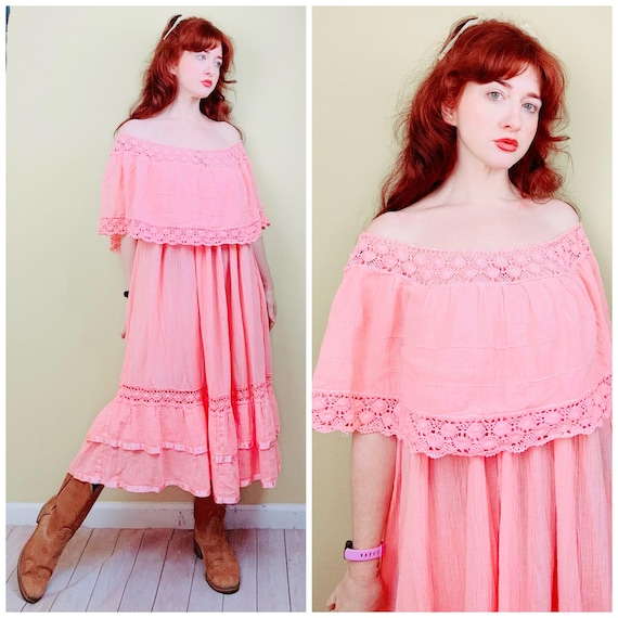 pink dress with long sleeves Off-Shoulder Ruffle Lace Maxi Dress in Soft Pink - XXS