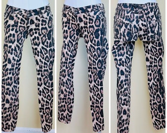 1990s Tripp NYC Leopard Print Low Rise Jeans / 90 Spandex Goth Rocker Hip Hugger Skinny Denim Pants / XS / Size 2