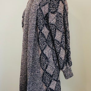1980s Vintage Ashleigh Morgan Brown and Black Boucle Sweater / 80s Argyle Diamond Cocoon Cozy Oversized Cardigan . One Size image 3