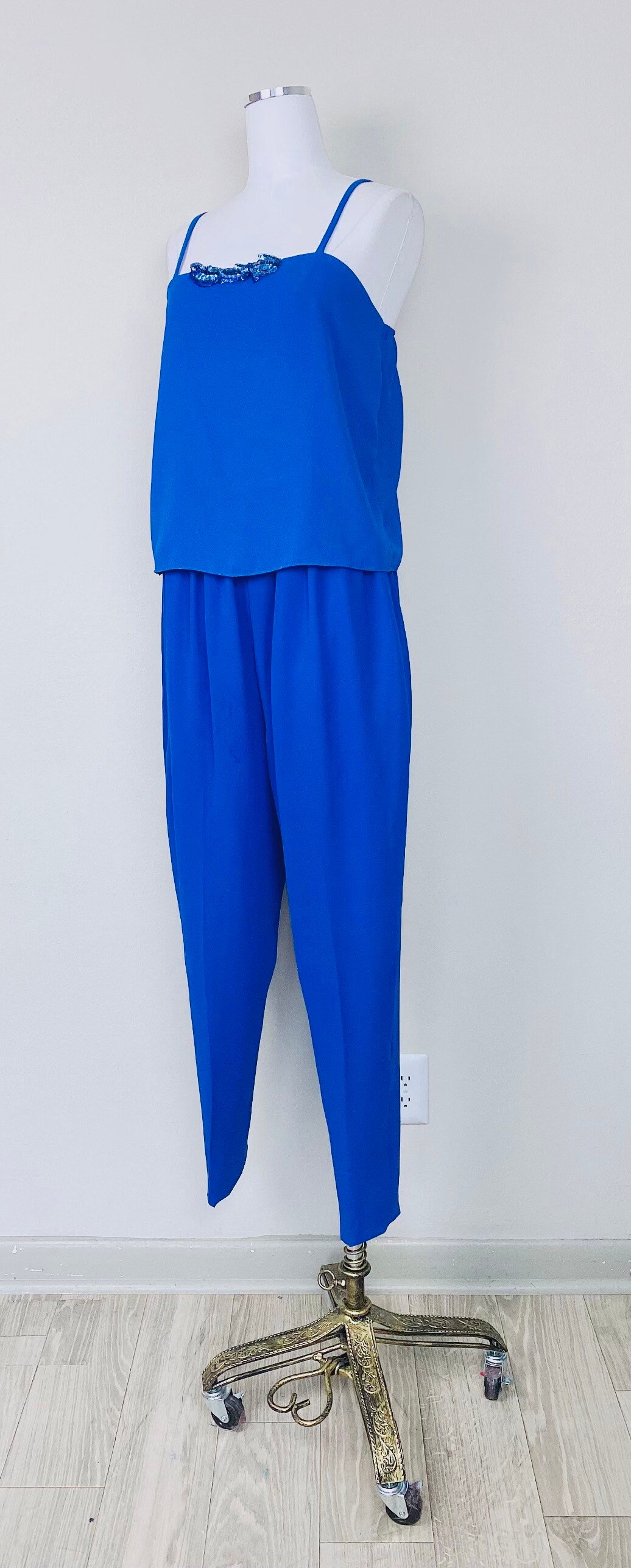 1980s Vintage Blue Poly Chiffon Pant Set / 80s Cropped Tank Etsy