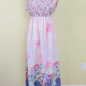 1970s Vintage Pink and Purple Floral Maxi Dress / 70s Cotton Reversible Hibiscus Gown / Size Large XL image 6