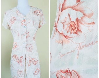 1990s The Limited Novelty Garden Print Vintage Floral Romper | Soft Pastel Playsuit | Feminine Summer Outfit / XS - Small