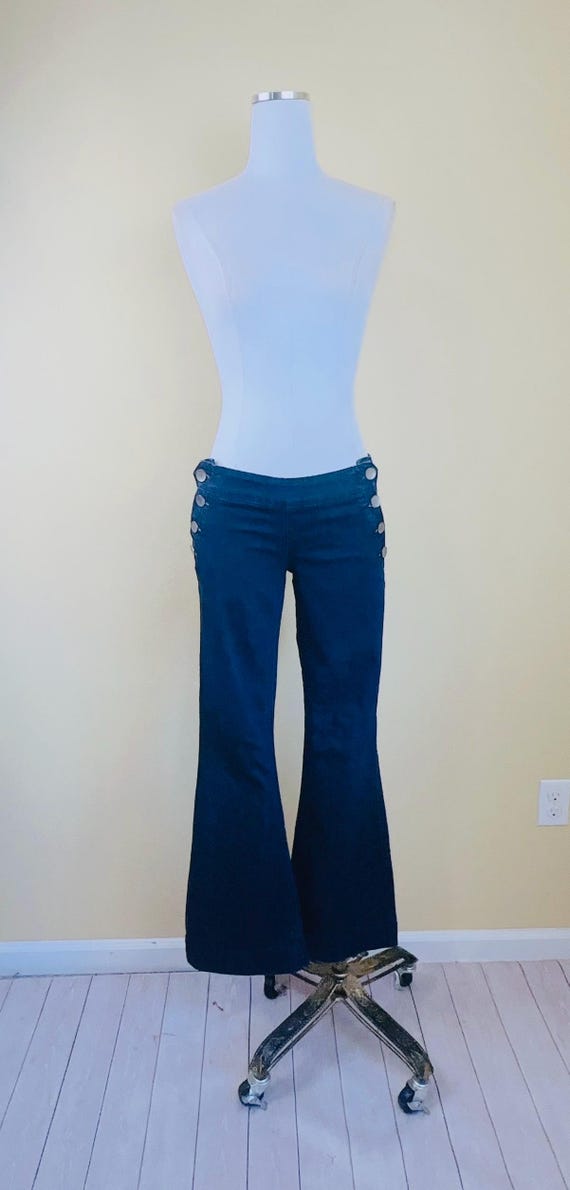 Y2K Low Rise Flared Jeans: Zana Di Dark Wash Nautical Pants - Etsy