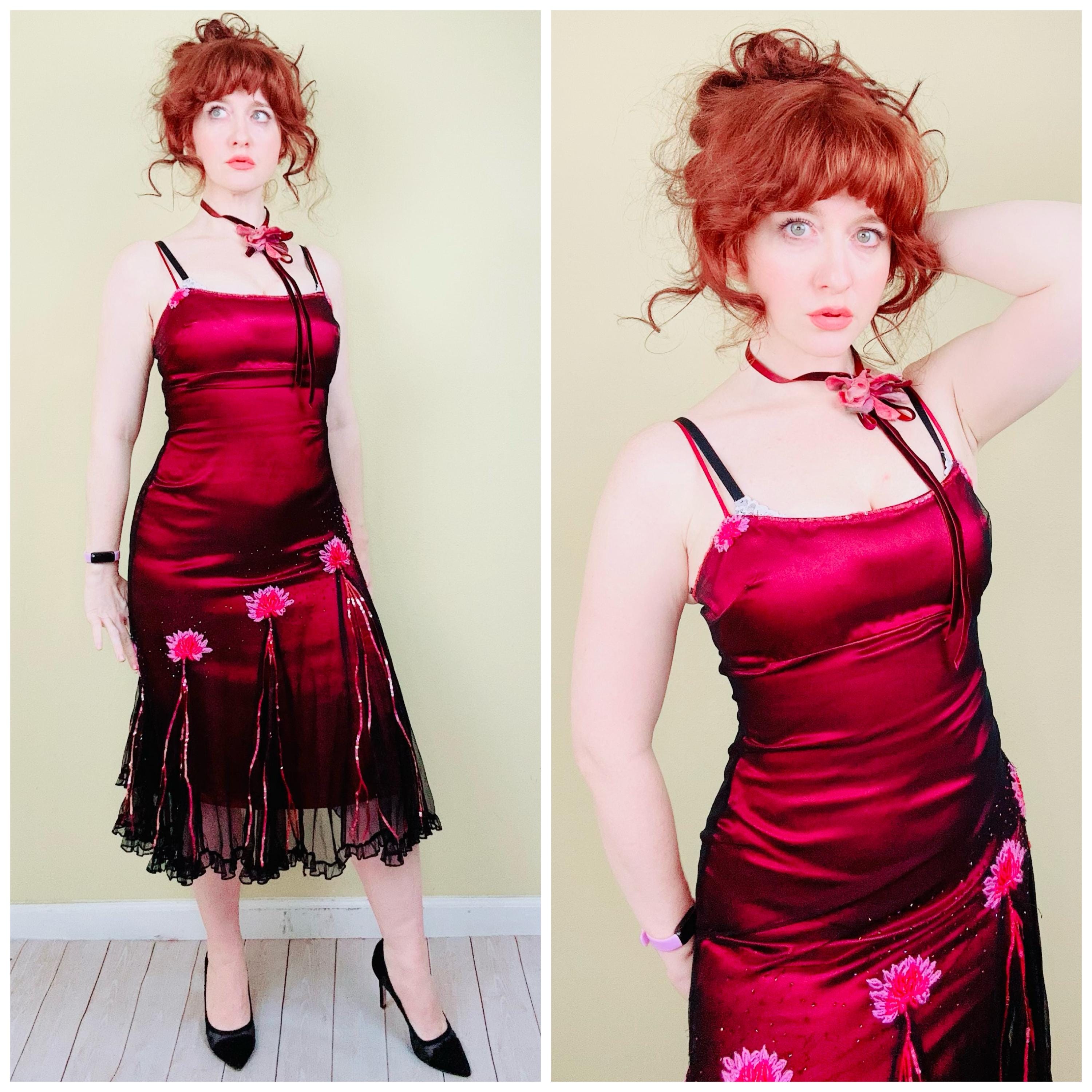Y2K Betsey Johnson Evening Red and Black Embroidered Goth Fairy