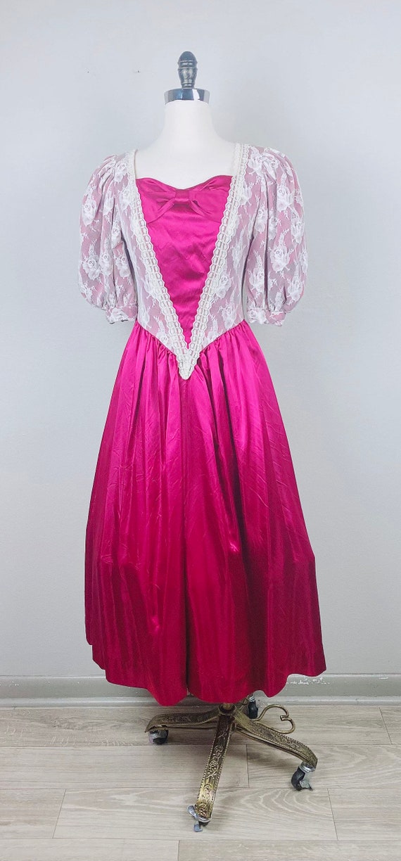 1980s Vintage Maroon Princess Cut Party Dress / 8… - image 2