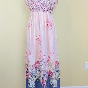 1970s Vintage Pink and Purple Floral Maxi Dress / 70s Cotton Reversible Hibiscus Gown / Size Large XL image 9