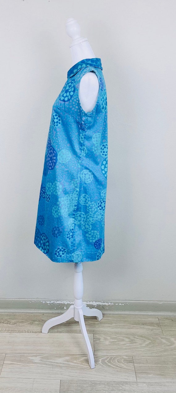 1970s Vintage Blue Abstract Print Cotton Dress / … - image 3