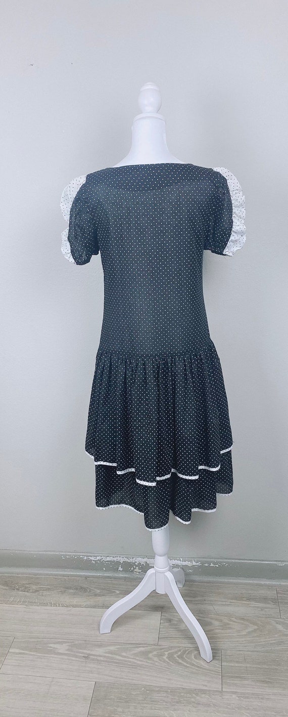 1970s Vintage Black and White Swiss Dot Dress / 7… - image 4