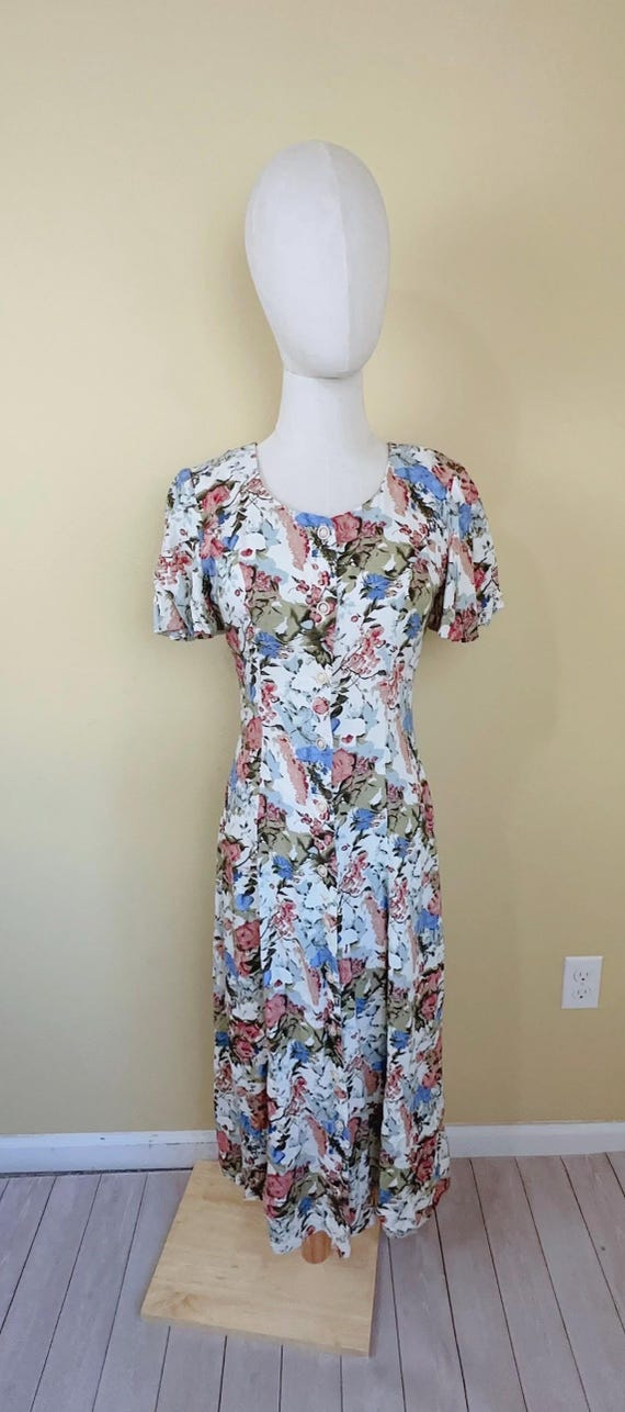 slim fit dress slacks Dylan Blue Vintage Floral Midi Dress - B Corp main image 0
