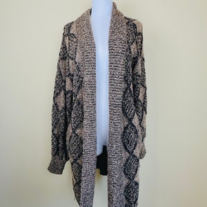 1980s Vintage Ashleigh Morgan Brown and Black Boucle Sweater / 80s Argyle Diamond Cocoon Cozy Oversized Cardigan . One Size image 2