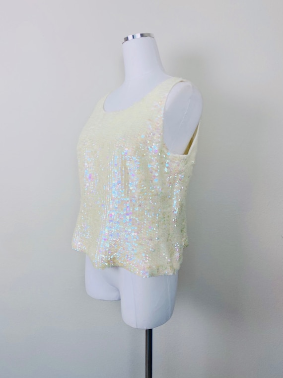 1990s Vintage Emily Spencer Cream Sequin Tank Top… - image 3