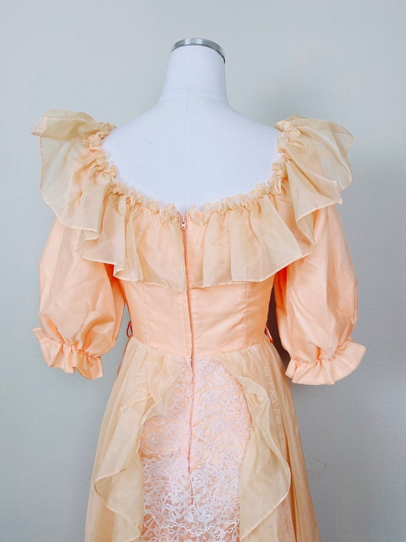 1980s Vintage Fancy Frocks Peach Puffed Sleeve Pr… - image 8