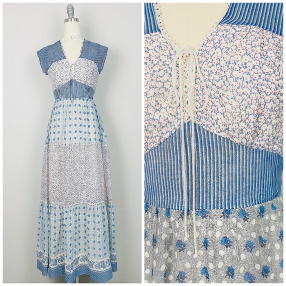 1970s Vintage Lord + Taylor Calico Patchwork Maxi