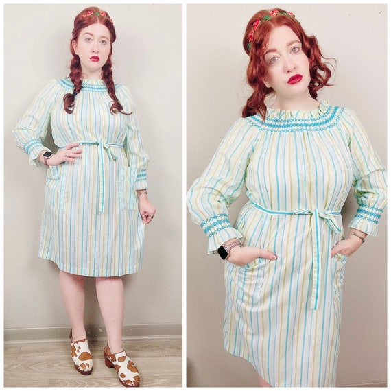 1970s Vintage Loungees Striped House Dress / 70s /