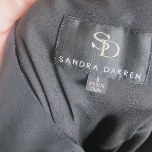 Y2K 1990s Sandra Darren Black Chiffon Sequin Romantic Dress / 90s Vintage Hanky Hem Bias Cut Party Dress / Medium image 8