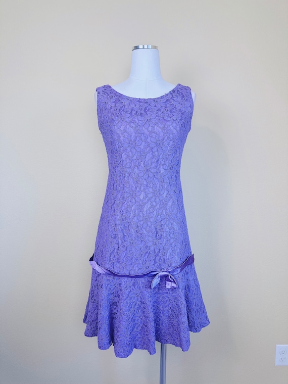 1960s Vintage Purple Lace Drop Waist Dress / 60s … - image 2