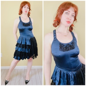 Y2K Betsey Johnson Silk Blend Dress: Navy Blue Floral Burnout, Size S/M