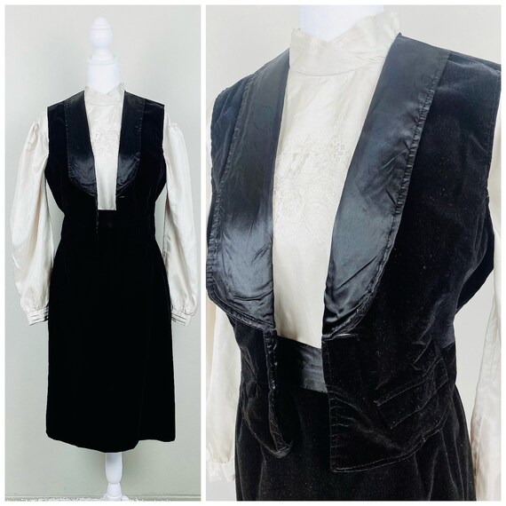 1970s Vintage Black Velvet Suit / 70s / Seventies Sat… Gem
