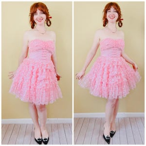 【BETSEY JOHNSON】ドレス サイズ2 VINTAGE Betsey Johnson Pink and White Strapless Dress Size 2