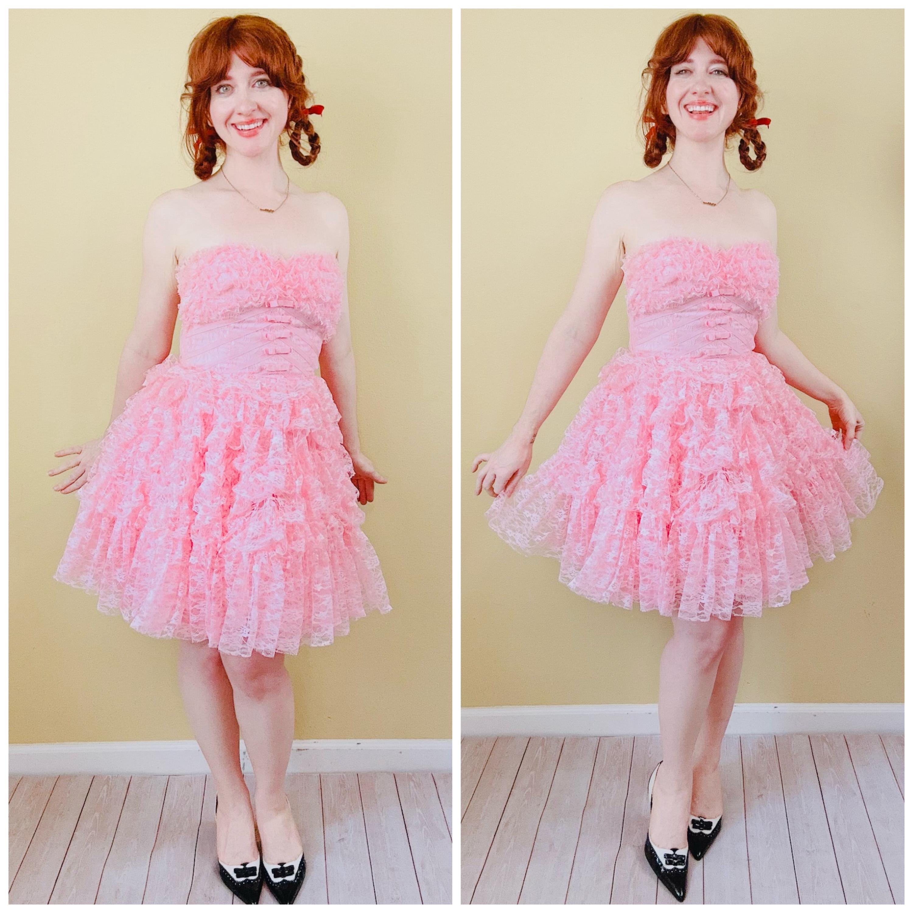 Y2K Vintage Betsey Johnson Pink Lace Strapless Dress / Ruffled Cupcake  Strapless Bow Coquette Dress / Small - Medium - Etsy