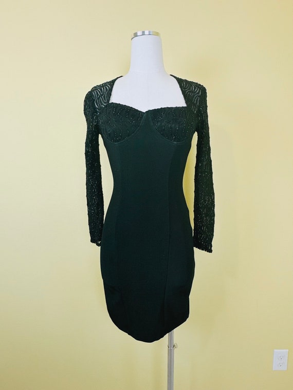 1990s Vintage Zum Zum Stretch Lace Mini Dress / 9… - image 2