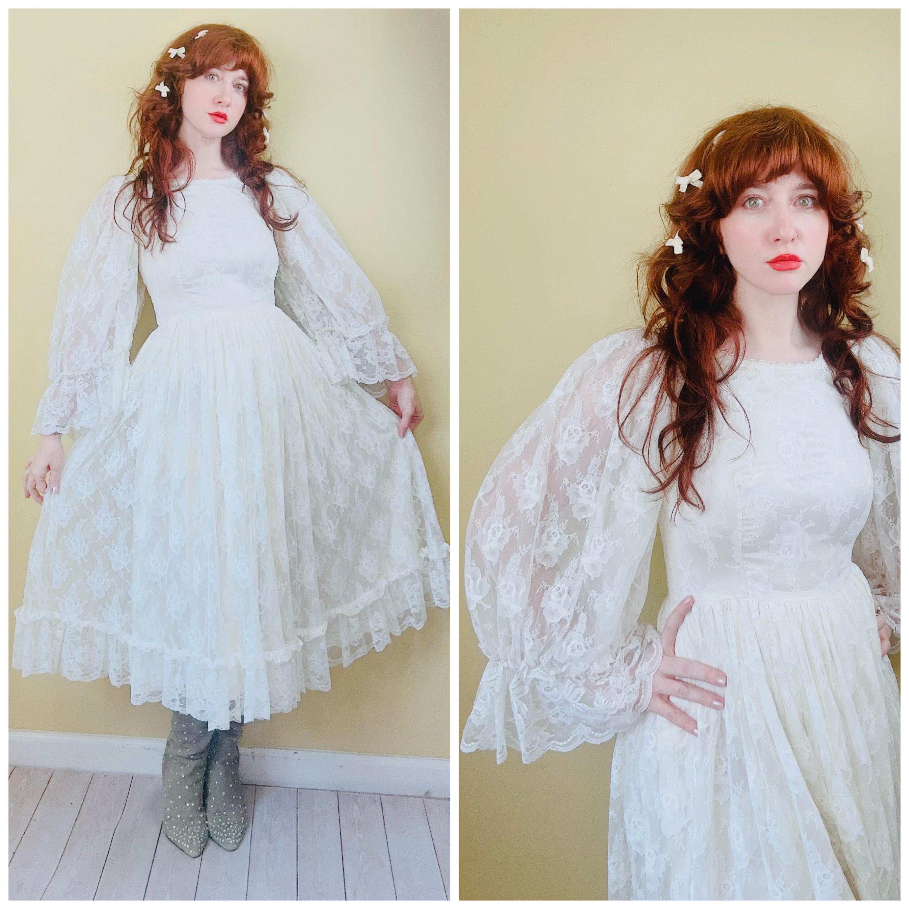 80s vintage patchwork lace-up flare ロング丈 Vintage 80s Lace Fit and Flare Dress: Country Elegance, Volume