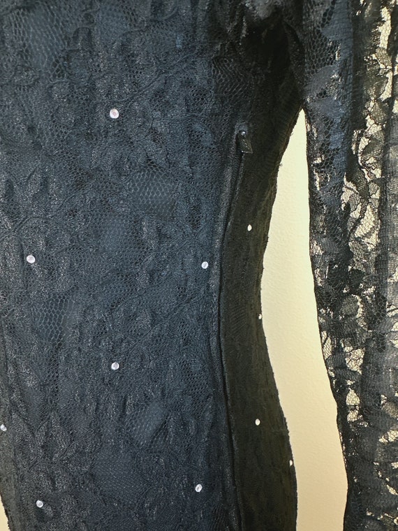 1980s Halston III Rayon Lace Flounce Skirt Dress … - image 5
