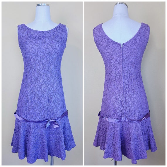 1960s Vintage Purple Lace Drop Waist Dress / 60s … - image 1
