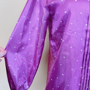 1980s Hanae Mori Tops Silky Blouse / 80s Magenta Pleated Ascot Star Print Butt Up Shirt / Small Medium image 5
