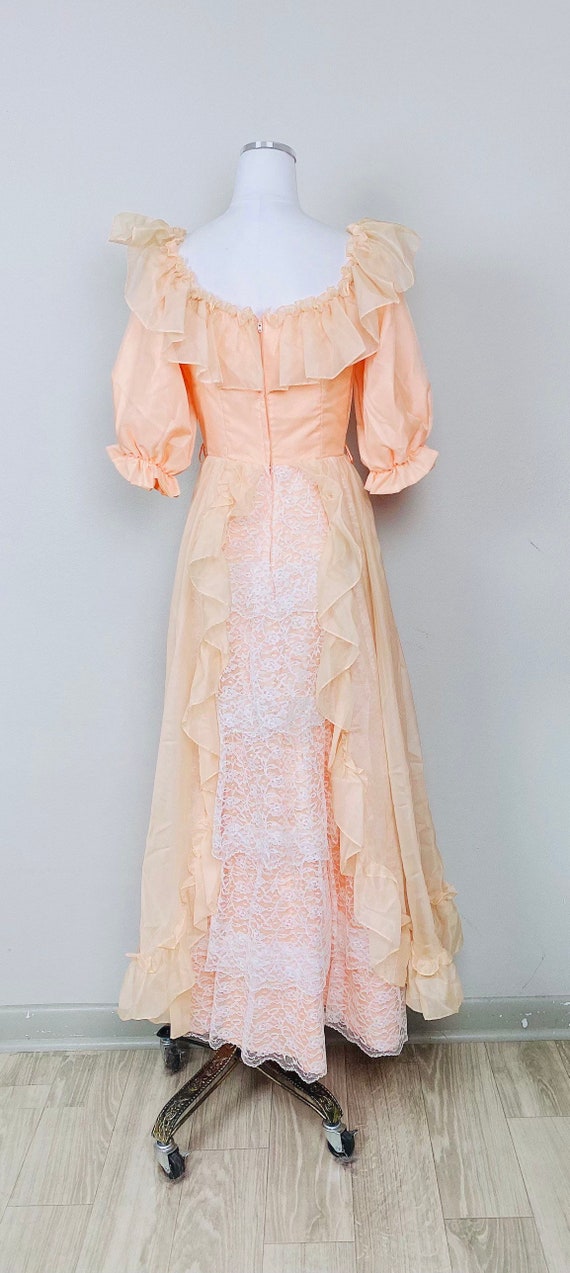 1980s Vintage Fancy Frocks Peach Puffed Sleeve Pr… - image 4