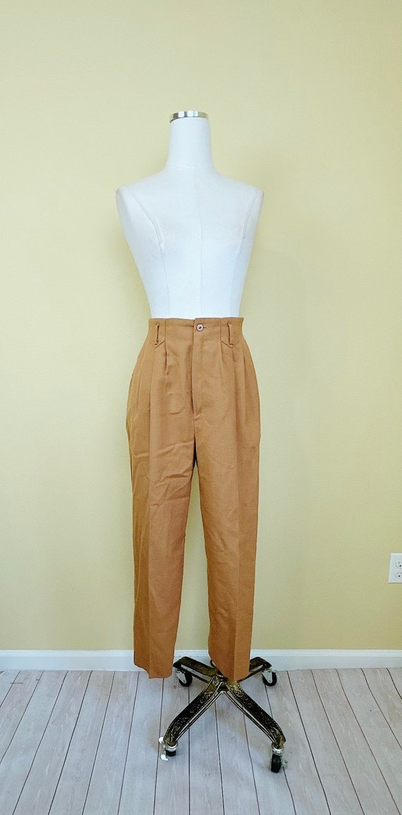 1980s Casablanca Brown Rayon Trousers / 80s High … - image 3