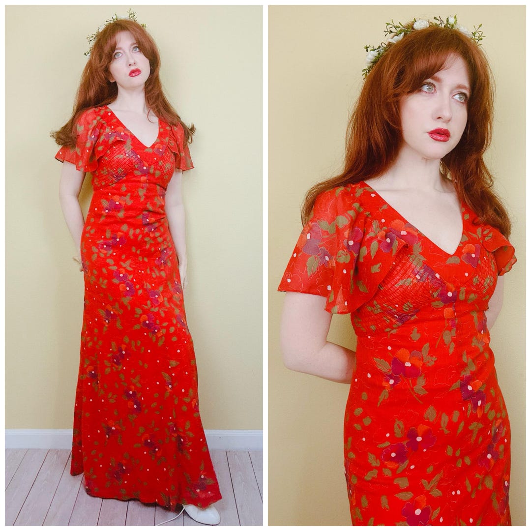 RUBY RED 1970S FRECKLES MIDI DRESS